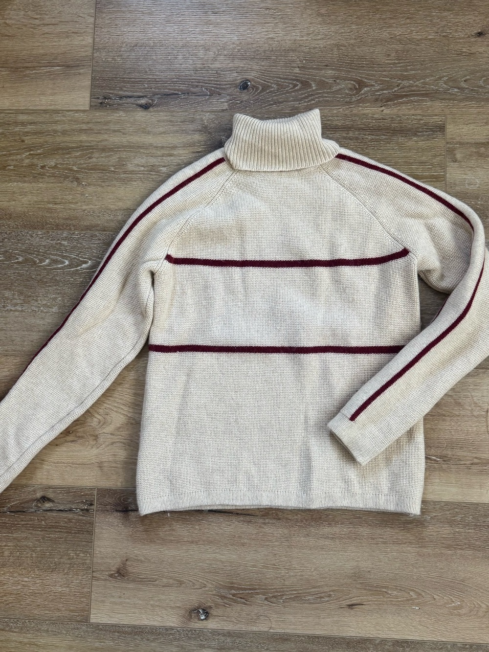 OshKosh B'gosh Cream Turtleneck Sweater with Burgundy Stripe
